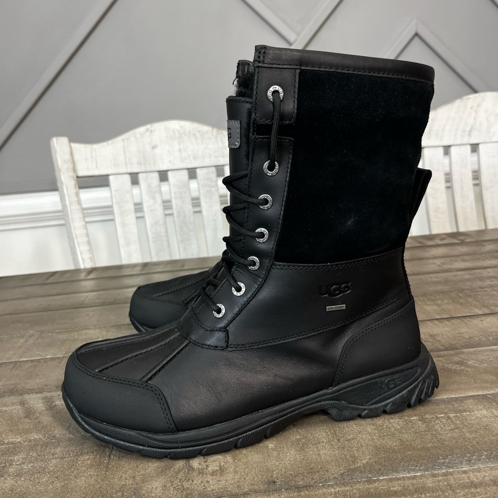 Ugg Classic Men's Butte Black Winter Leather Boots Waterproof Sz 9